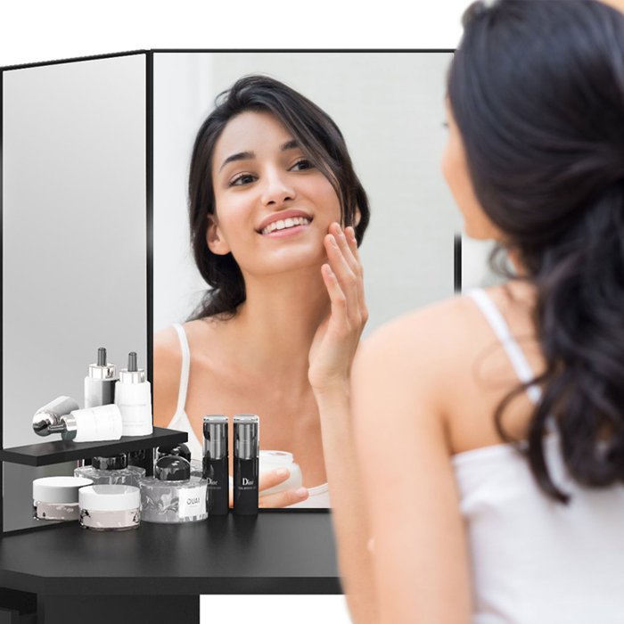 Latitude Run® 44" Wide Vanity Makeup Desk with Mirror, Vanity Desk with